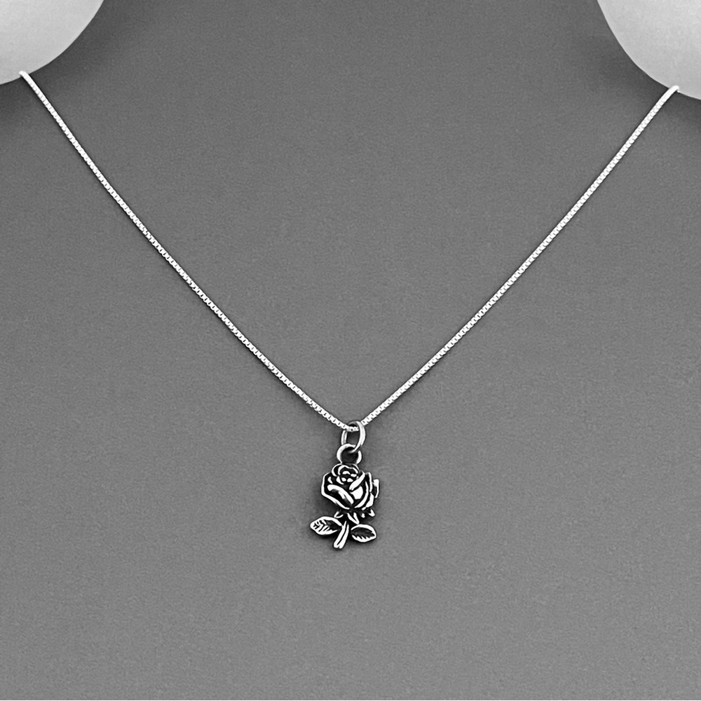 Sterling Silver Small Single Stem Rose Necklace, … - image 4